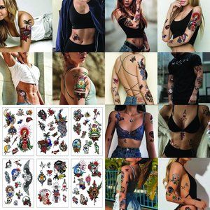 tattoo stickers ,vintage roses, swallows, demon eyes, butterflies, swords, sun,